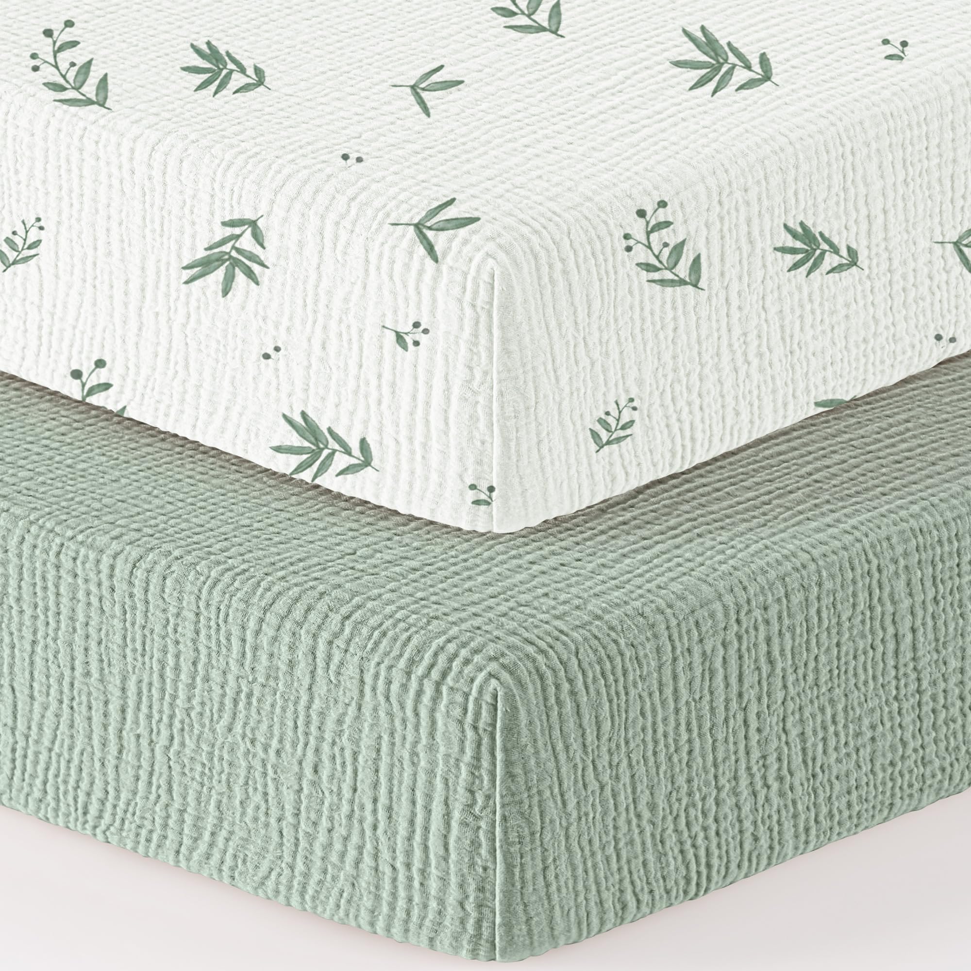Bearmoss Sábana de Muselina, 100% Algodón, para Colchón Estándar de Cuna y Colchón de Cama Infantil, 60 x 120 cm/70 x 140 cm,Sabana Bajera Cuna Ajustables para Cama Auxiliar (Verde, 70x140)