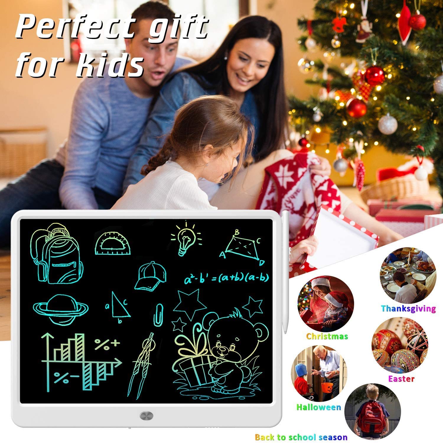 LCD Writing Tablet, Extra large 15 Inch, Colorful Writing, Erasable Electronic Digital Drawing Pad Doodle Board, Gift for Kids Adults Home School Office (White) — view 2