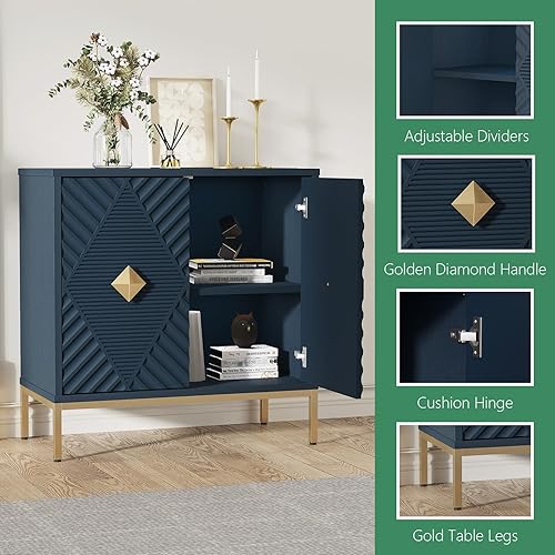 Miniatura 6 de Aparador de buffet con almacenamiento, armario de acento moderno con 2 puertas y estantes, mesa de café de madera para comedor, sala de estar,