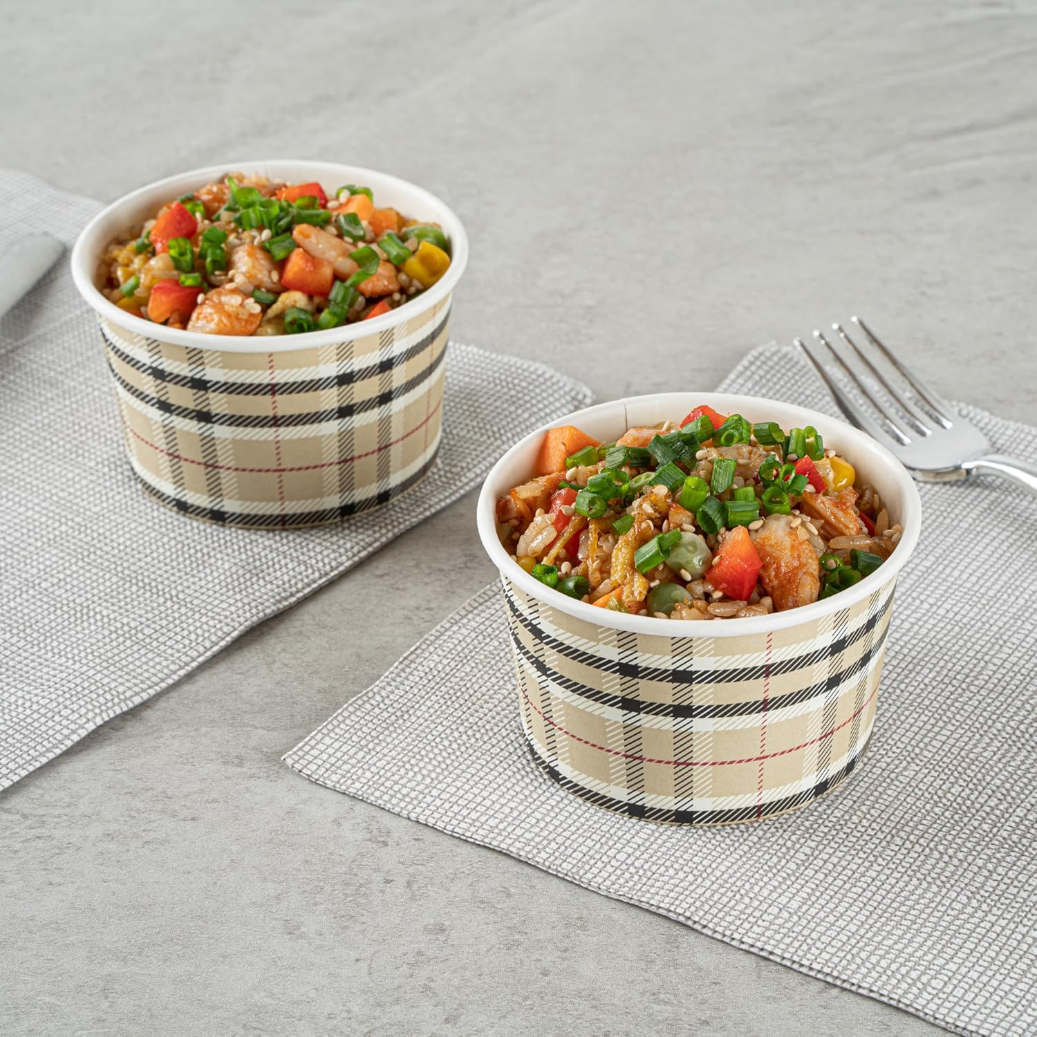 Restaurantware Coppetta 5 Ounce Dessert Cups, 50 Disposable Ice Cream Cups - Lids Sold Separately, Sturdy, Plaid Paper FroYo Bowls, For Hot And Cold Foods, Perfect For Gelato Or Mousse (Pack of 2)