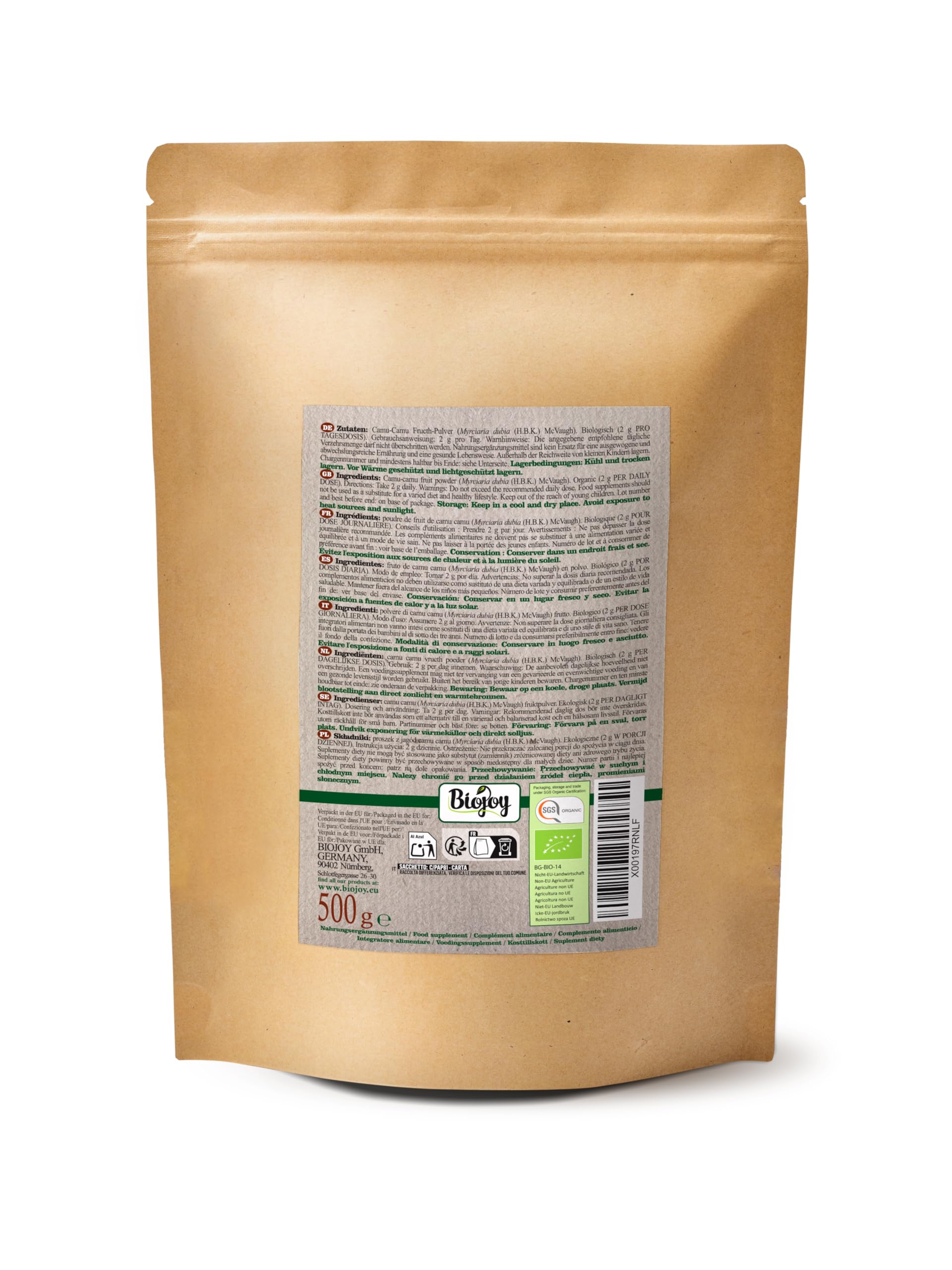 Biojoy Camu Camu BIO in polvere (500 g), Completamente Naturale (Myrciaria dubia)
