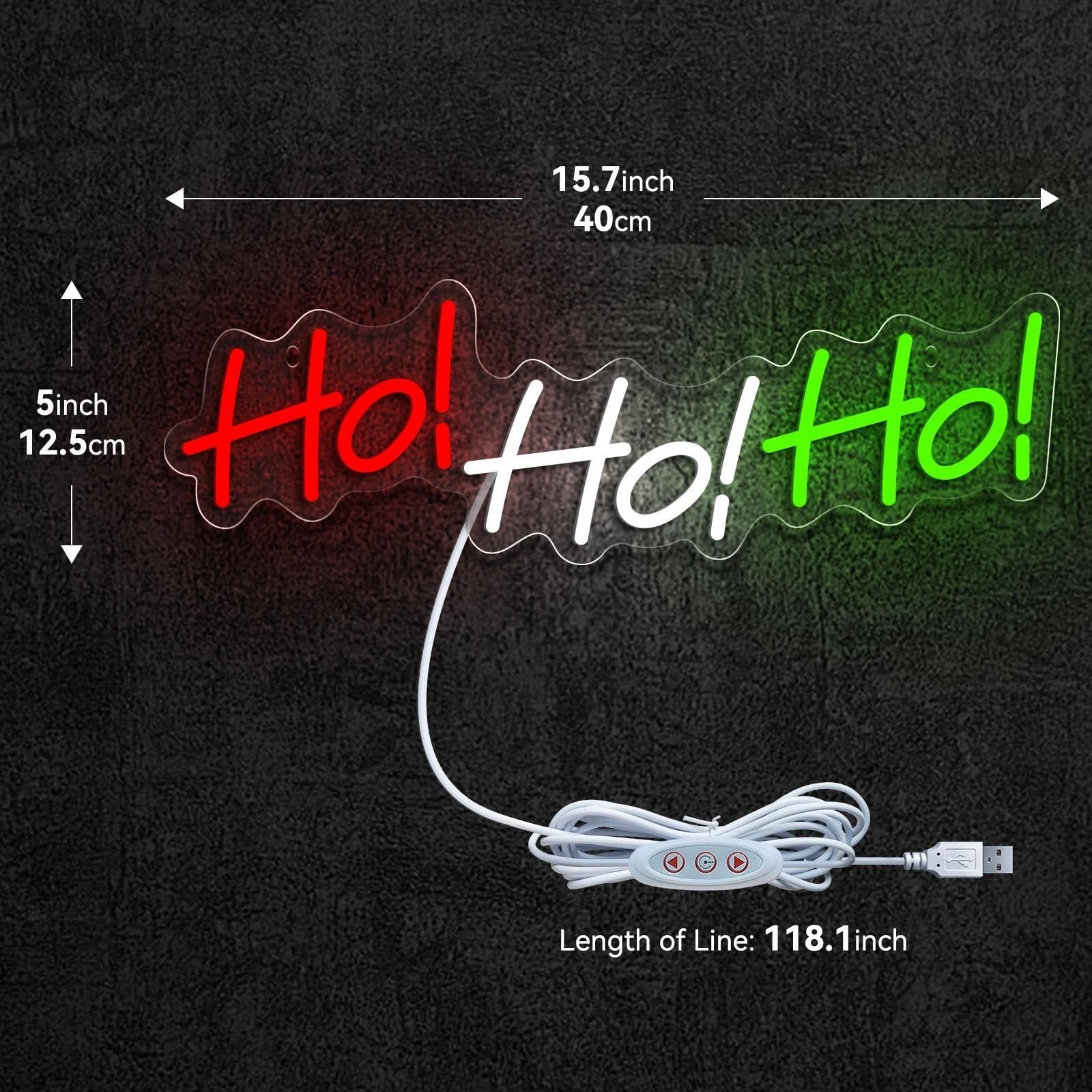 Luz de Diseño de Digital Letrero De Neón LED HO, HO, HO, Luz De Decoración De Pared Alimentada Por USB Para Dormitorio, Bar, Sala De Juegos, Fiesta, 12.5cmx40cm