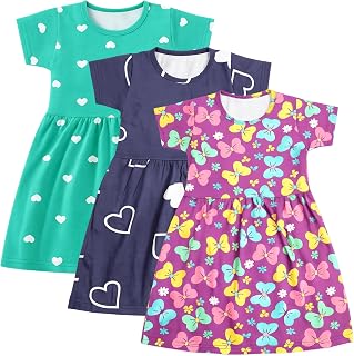 ranB Baby Girls Summer Frock Combo Pack of Any 2 or 3 – Cotton Attractive Self Printed Frock – Short Sleeve Casual Outfit... Price In India
