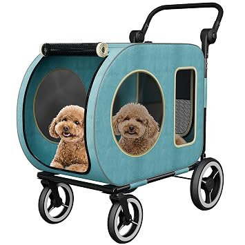 kepptory Dog Stroller with Large Dog House, XL Pet Stroller for 2 Small Dogs with Panoramic Sunroof, Adjustable Handle, Storage Organizer and Sturdy Metal Frame,32.4Lx19.3Wx23.6HHouse Size