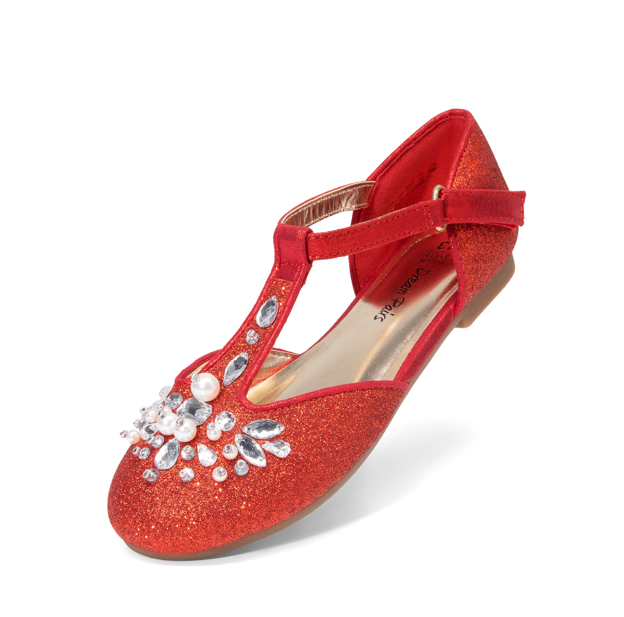 DREAM PAIRS Girls Mary Jane Dress Shoes Pearl T-Strap Party Flower Wedding Princess Flats for Toddler Little Big Kid