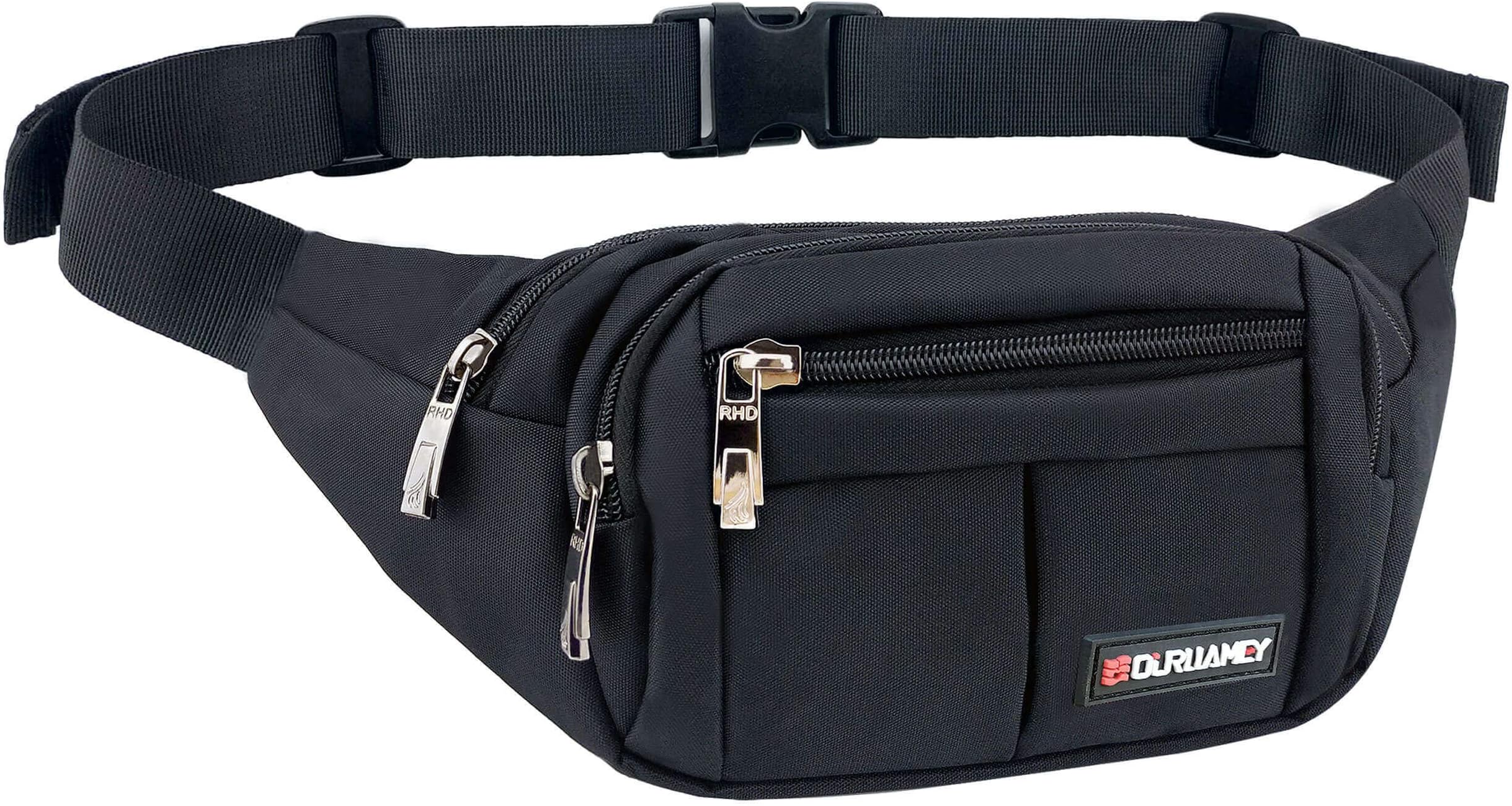 Black Fanny Pack Waist Bag for Men Women Hip Bum Bag with Extender Strap for Outdoor