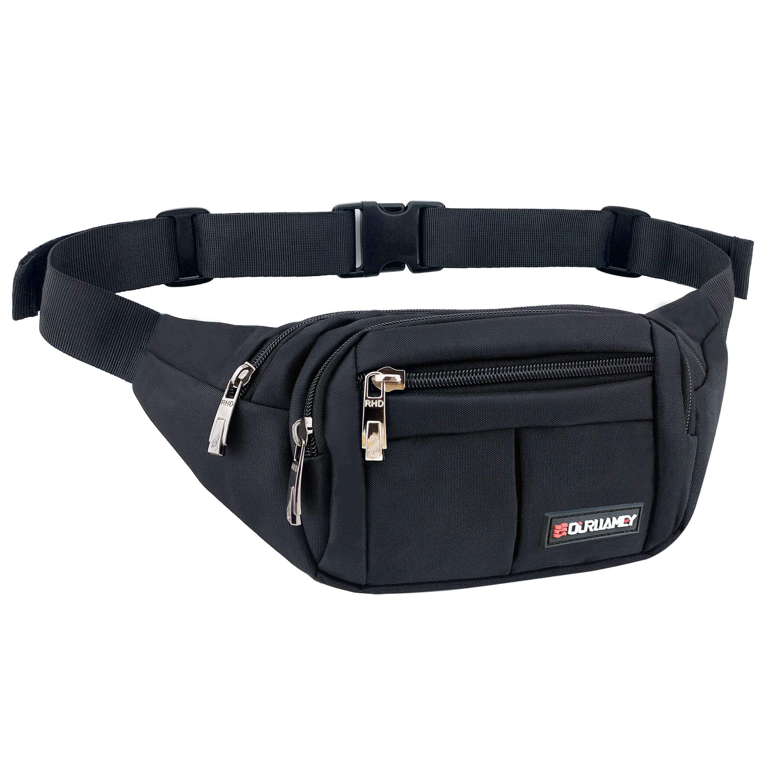Black Fanny Pack Waist Bag for Men Women Hip Bum Bag with Extender Strap for Outdoor