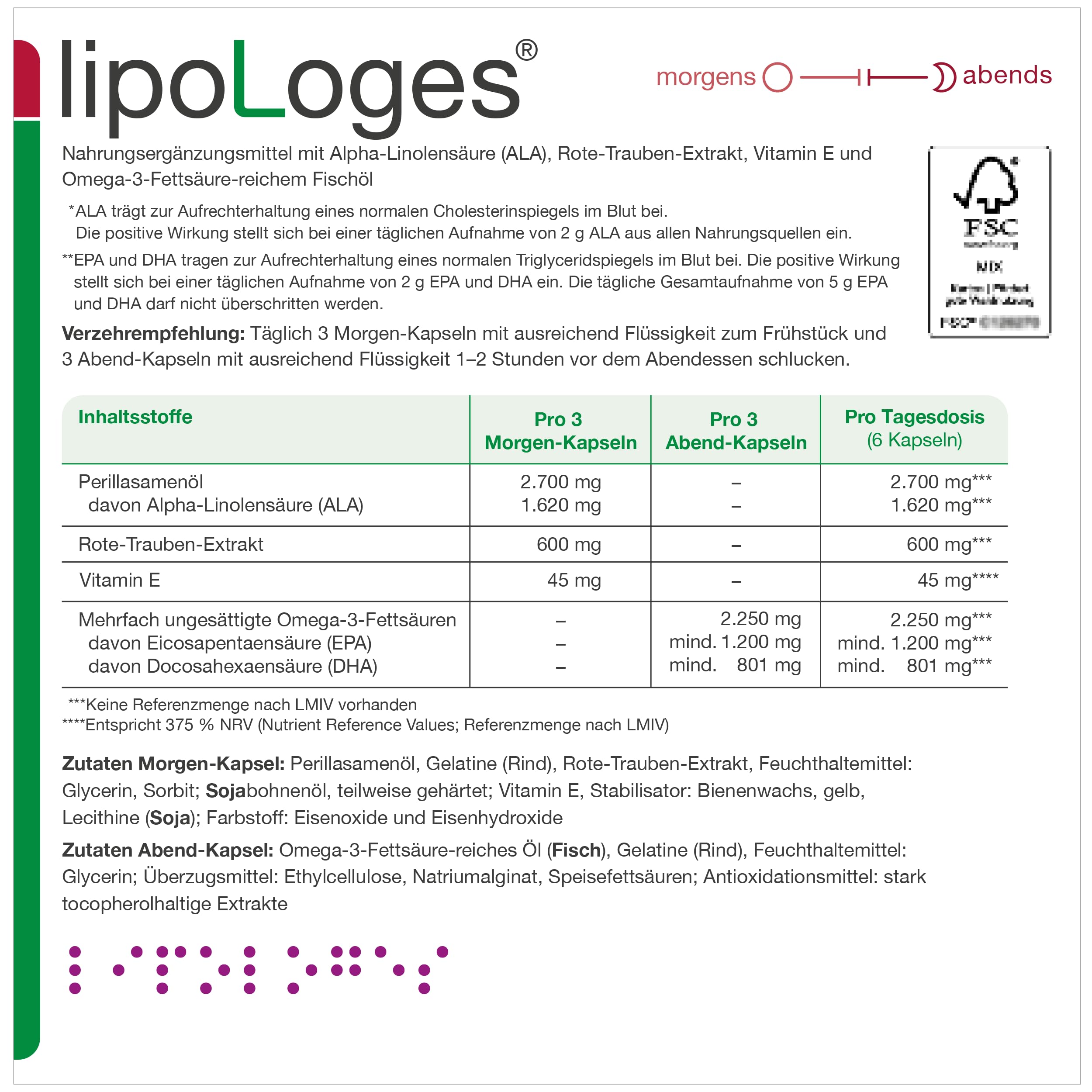 lipoLoges - 180 Kapseln - Für gesunde Cholesterin*- und Blutfettwerte**