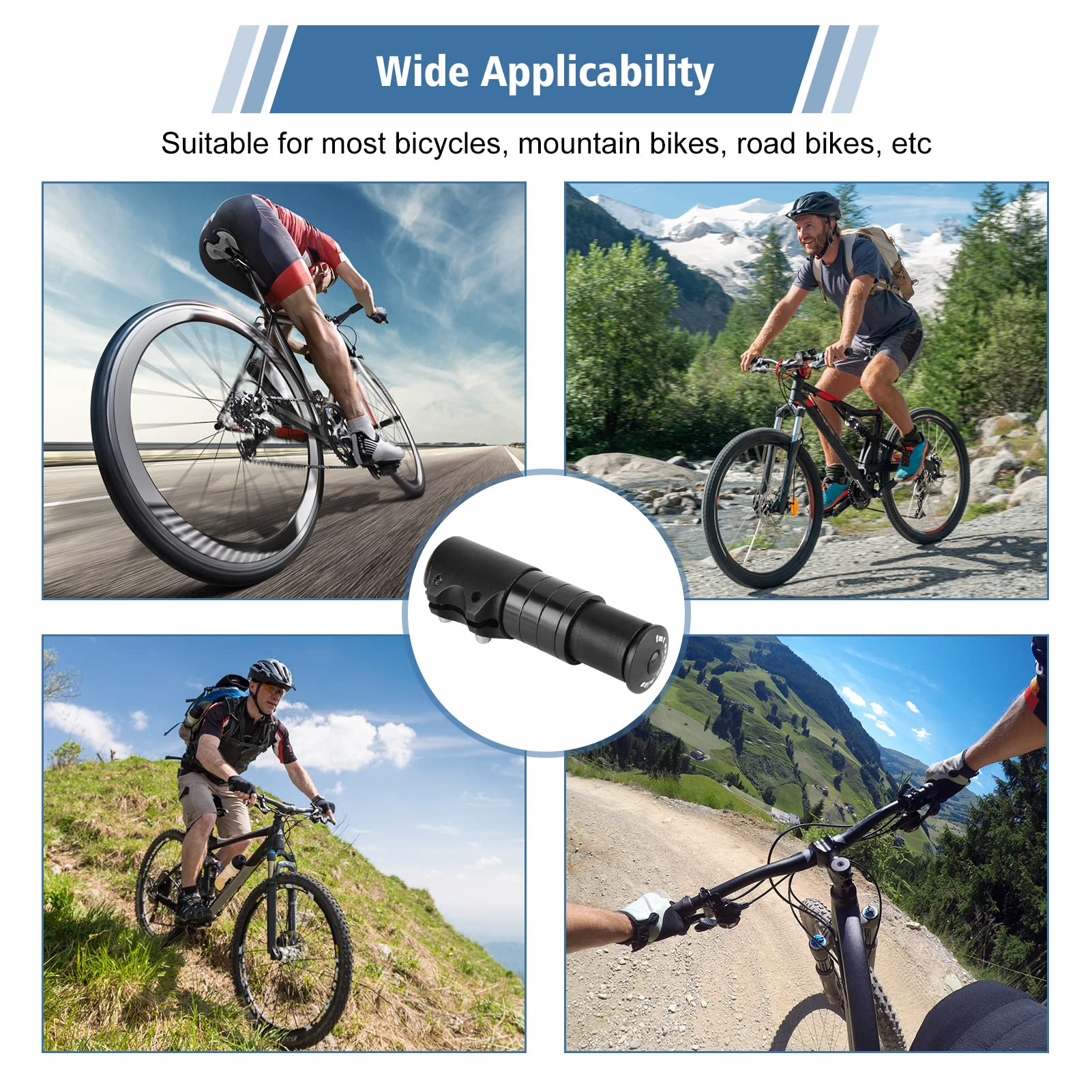 Yosoo Health Gear Trzpień roweru górskiego, 28,6 mm, przedłużacz trzonka, przedłużacz widelca, przedłużenie trzonka, stop aluminium, widelec rowerowy do roweru górskiego, czarny
