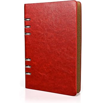 SIMDAO A5 Leather Notebook Refillable Recycled Journal 6 Holes Rings Loose Pocket Leather Refillable Hard Cover Diary Notebook for Travel Business Writing Red