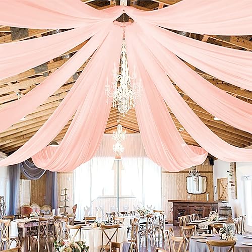Cortinas de techo, 6 paneles, color melocotón claro, 5 x 15 pies, arco de boda, tela drapeada, cortinas de gasa para boda, cortinas decorativas con