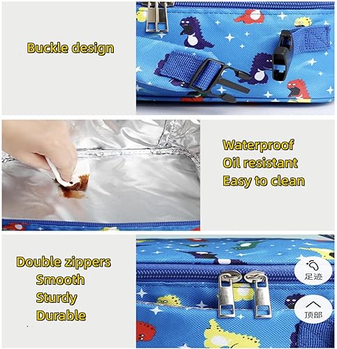 Miniatura 7 de Lonchera aislada con asas dobles acolchadas, portátil y reutilizable, color azul