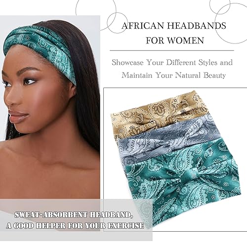 Miniatura 3 de SAWINDA Diademas bohemias para mujer, bandas suaves para el cabello, anudadas, elásticas, antideslizantes, bandeau, bandeau, yoga, correr,