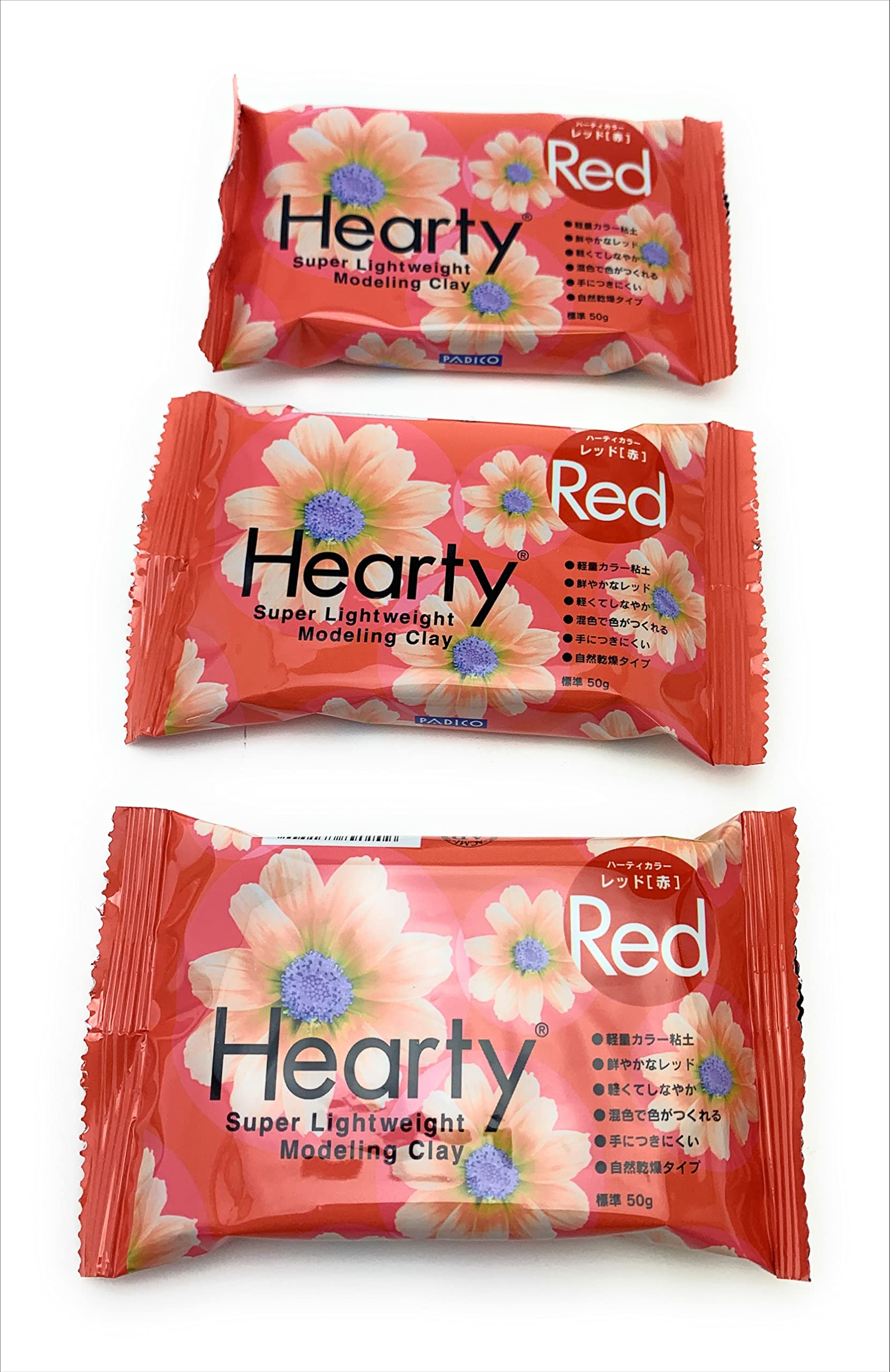 Red Hearty Air-Drying Super Lightweight Modelling Clay - 3 x 50g Packs (from Katy Sue)