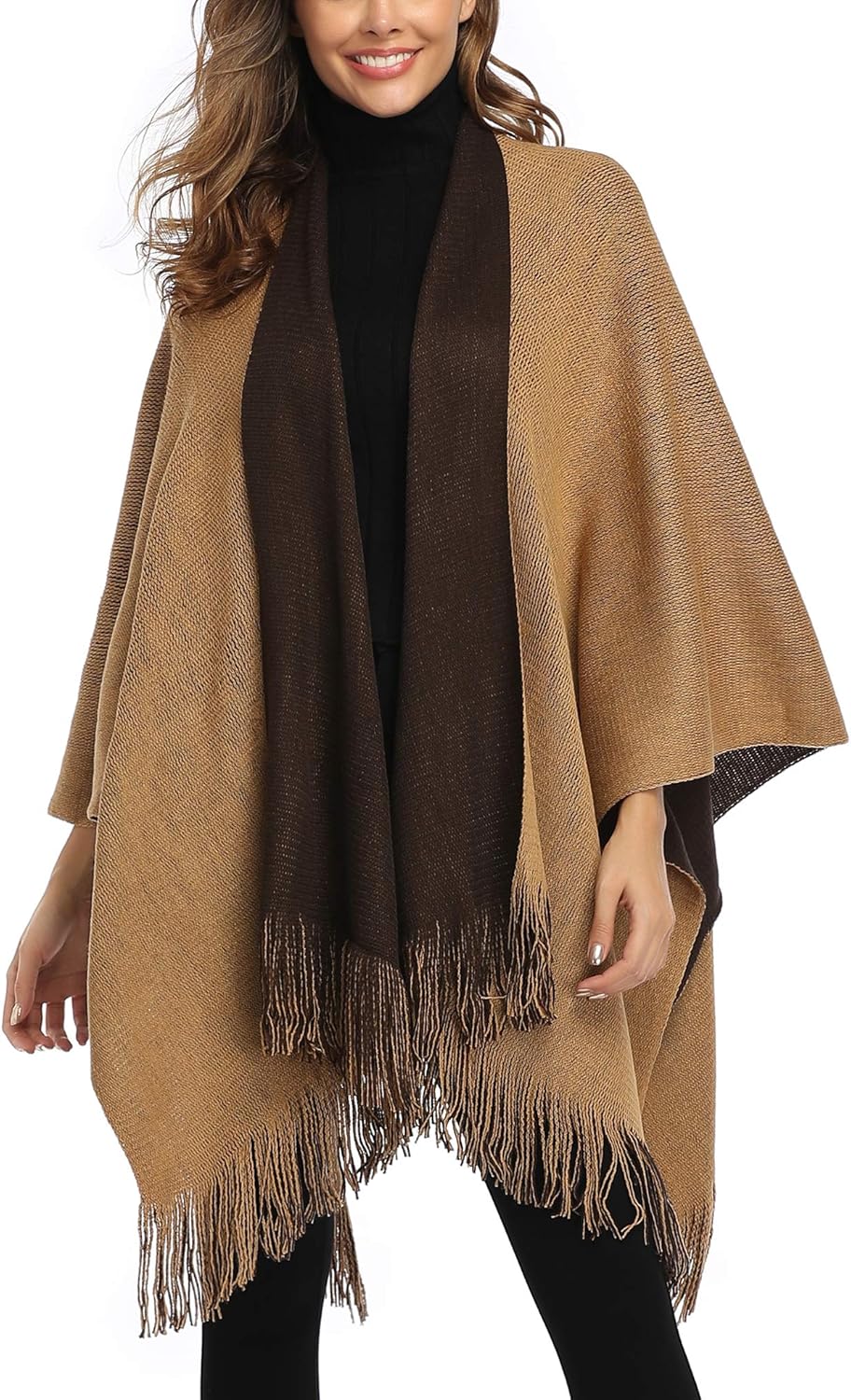 Epsion Women's Color Block Shawl Wrap Plus Size Cardigan Poncho Cape Open Front Long Winter Sweater Coat - Image 5