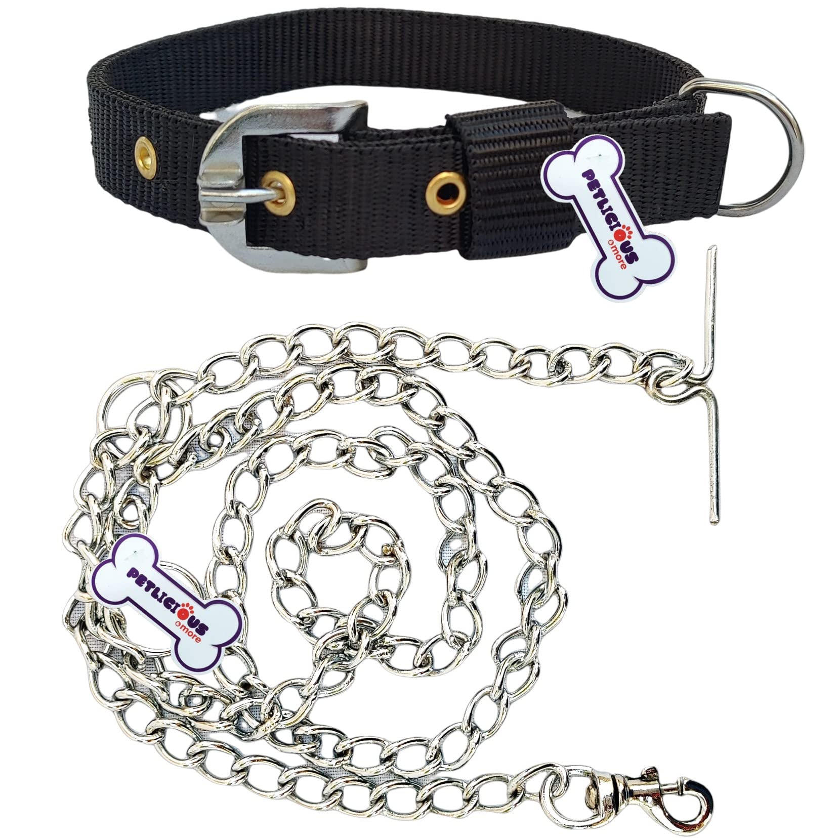 Petlicious & More® 1" Inch Thick Medium & Large Dog Collar with Dog Chain I Collar Size 12-20 Inch I Chain No. 8 Length 5 ft - Combo of Black Collar with Dog Chain (B09SDKC2S3) Amazon Price History, Amazon Price Tracker