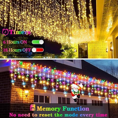 Miniatura 8 de XZAI Tira de luces de carámbano de 800 LED de 50 pies, enchufable, multicolor y blanco cálido, decoraciones de fiesta de Navidad, conectable,