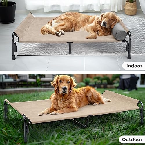 Miniatura 6 de Veehoo CWC2204BCP - Cama elevada grande para perro, cama hamaca elevada para perro con reposacabezas extraíble de un lado, malla Teslin lavable y