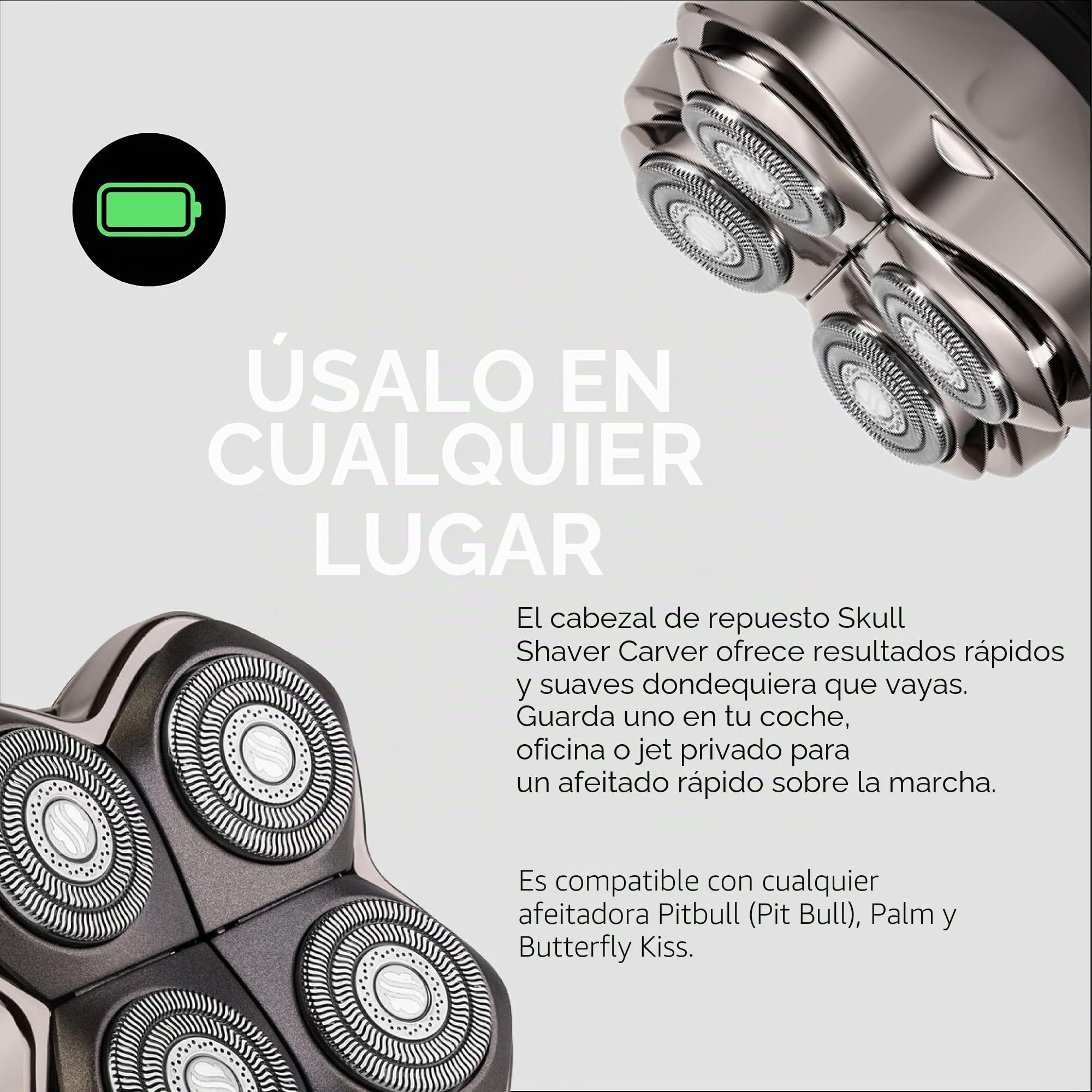 Skull Shaver Cuchilla de recambio Baron PRO 4 - Cuchillas Multidireccionales para Afeitado en Seco y Mojado - Compatible con Pitbull, Palm y Butterfly Kiss | Para Afeitadoras Pitbull, Palm y Butterfly Kiss, Afeitado de Barba, Cuerpo y Cabeza
