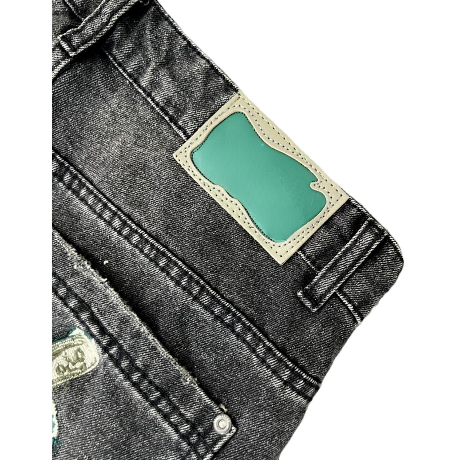 Générique Czarne dżinsy męskie, luźny krój, spranie vintage, spodnie dżinsowe z haftem na plecach, casualowe streetwear.