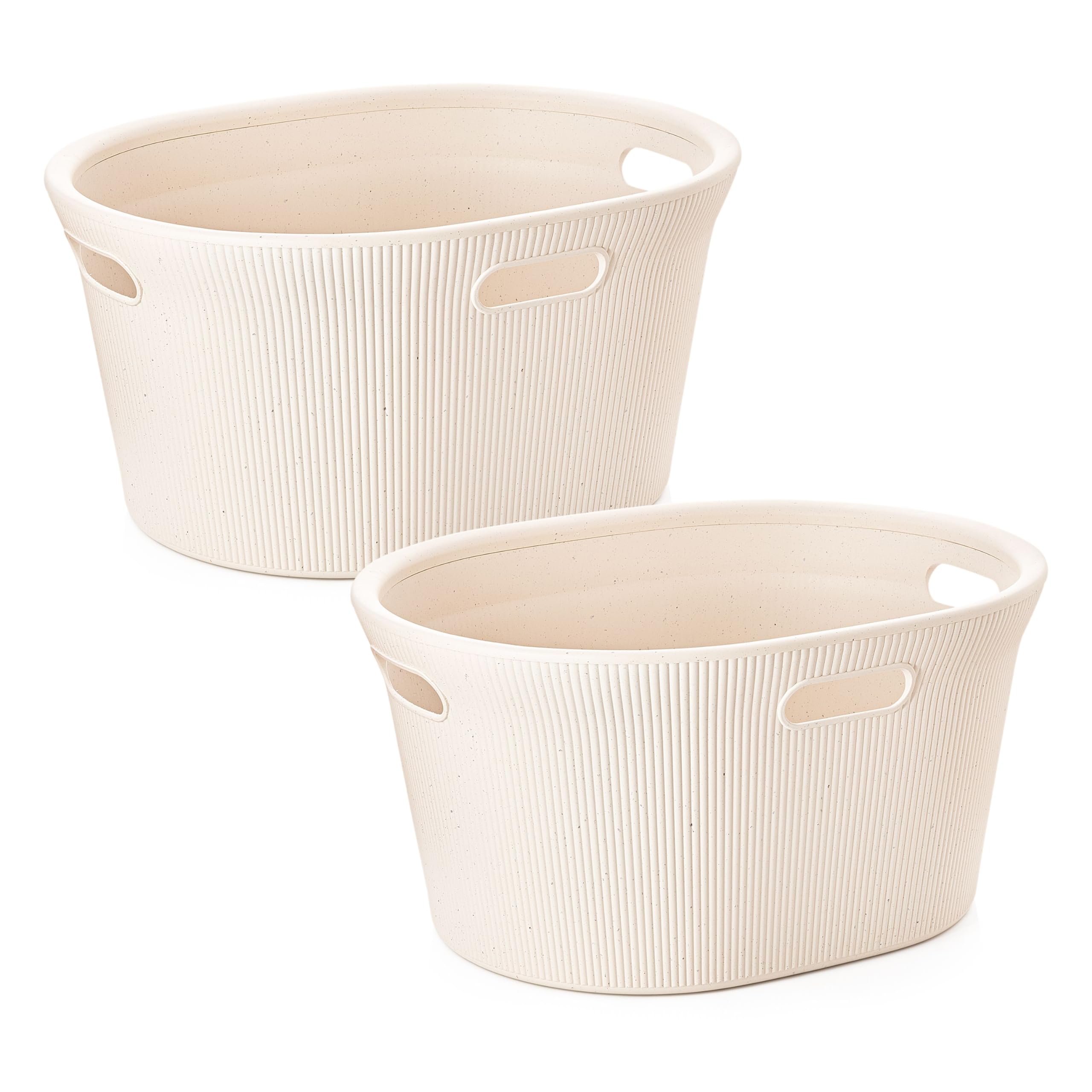 Superio Ribbed Collection - Eco-Friendly Decorative Plastic Laundry Basket with Cut-Out Handles, (2 Pack) Hamper Organzier for Bedroom Bathroom College Dorm Room 35 Liter