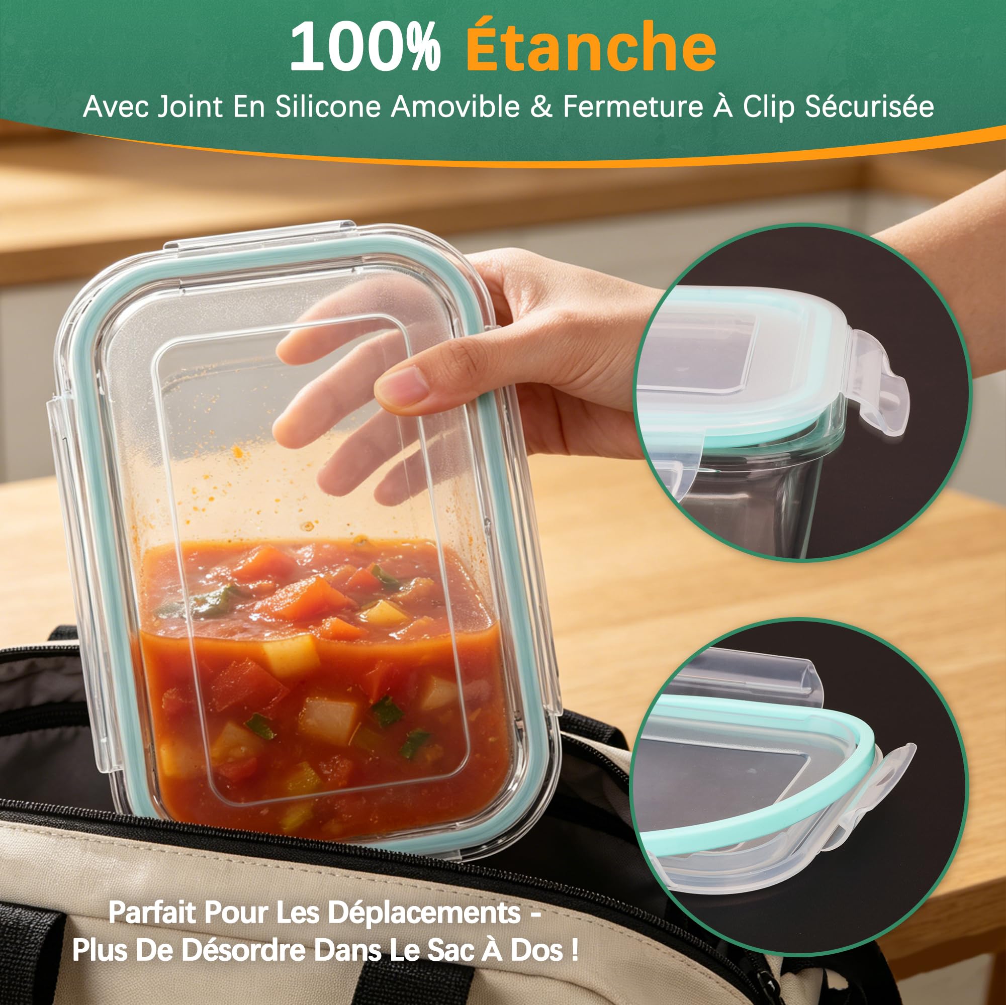 Lot de 8 Boîtes Alimentaires en Verre avec Couvercle | Récipients Hermétiques en Verre Borosilicate | Étanches & Empilables | Pour Congélateur, Micro-ondes | 1040ml, 640ml, 370ml, 180ml