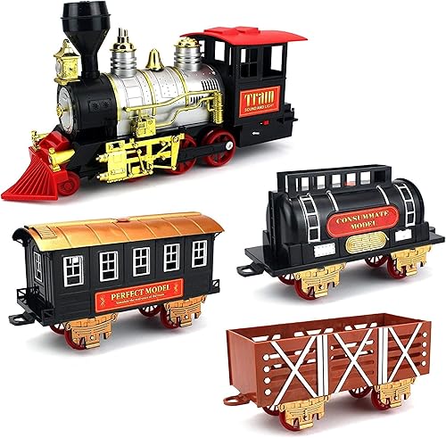 Miniatura 2 de Juego de 20 trenes navideños con 4 vagones de tren, 16 secciones de riel, efectos de luz, sonido y humo, decoración festiva para árbol de Navidad