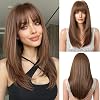 Brown Wigs for Women Long Straight Wig with Fringe Synthetic Hair Heat Resistant Wigs for Daily Party Cosplay Wear