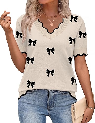 Zeagoo Women's Short Sleeve Sweater 2026 Spring Summer V Neck
