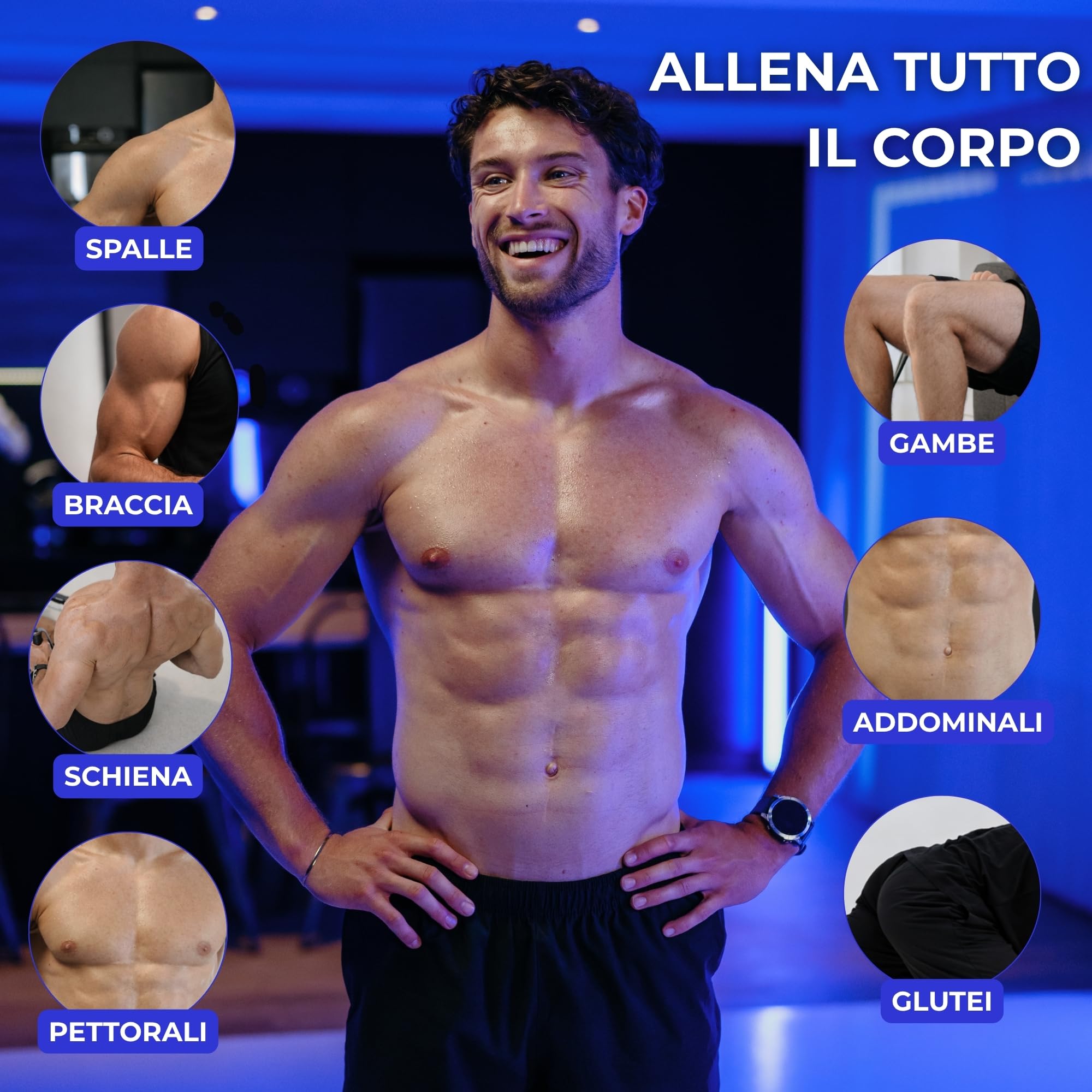 SmartWorkout® - Kit Elastici Fitness Professionale - Pacchetto Allenamento Completo 19 pezzi, 7 bande di resistenza totalizzanti 120 kg, barra per elastici, maniglie, Ancoraggio della porta & Programma Incluso