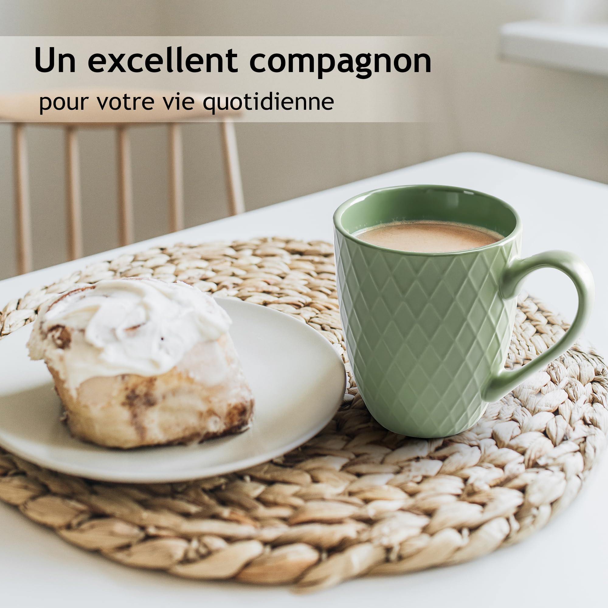 MIAMIO - 6 x 400 ml - Set de tasses à café/tasse - Tasse en céramique moderne Matt - Tasse à café grande taille - Collection Palmanova (Vert)