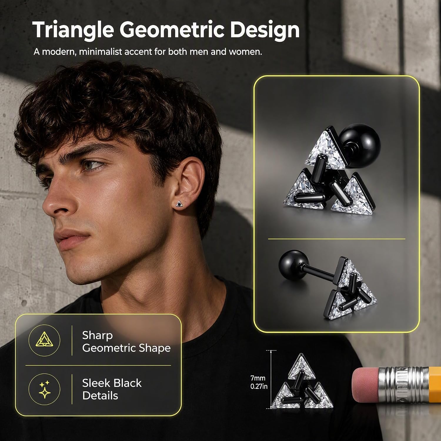 Triangle Stud Earrings Geometric Minimalist Jewelry For Men Women image 2