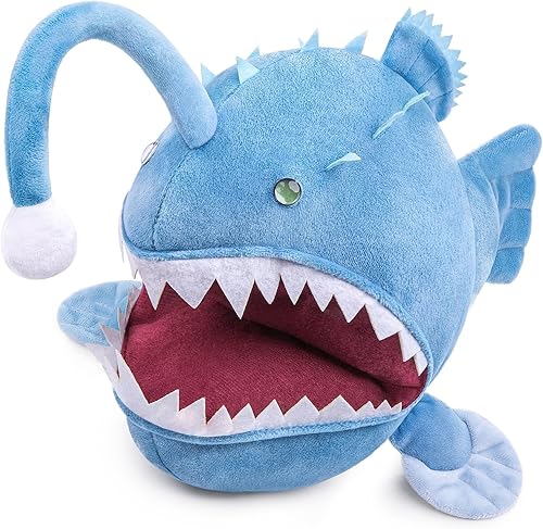 Juguete de peluche de pez pescador simulado, muñeca de pez pescador azul, animal del océano para regalo de cumpleaños de niños, decoración del hogar