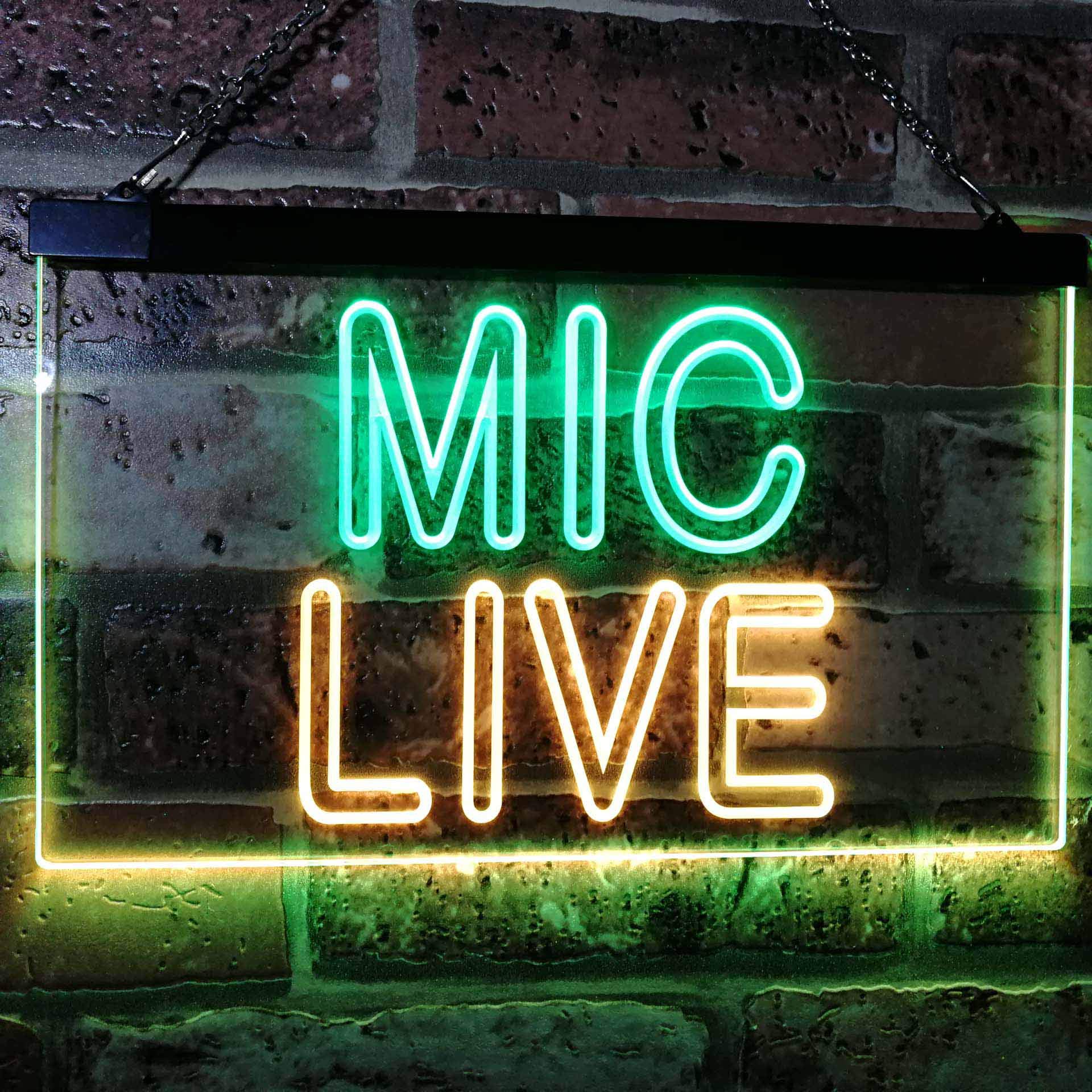 ADVPRO Mic Live On Air Studio Dual Color LED Enseigne Lumineuse Neon Sign Vert et Jaune 600 x 400mm st6s64-i3090-gy