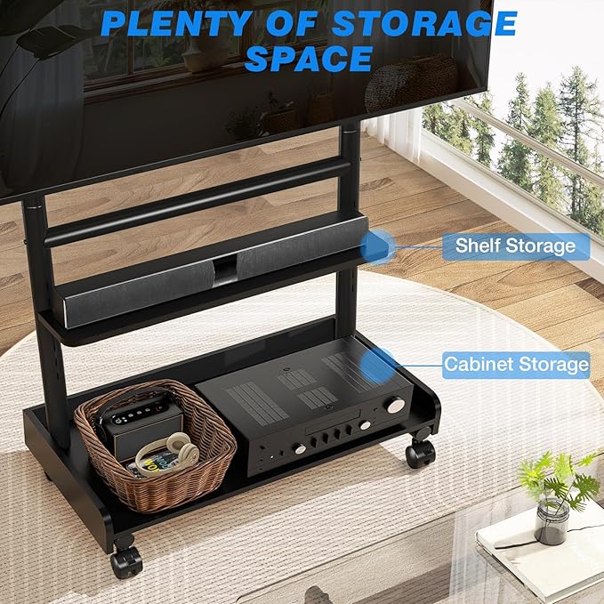 Soporte de Piso Rodante para TV de 40 a 86 Pulgadas, Negro miniatura 6