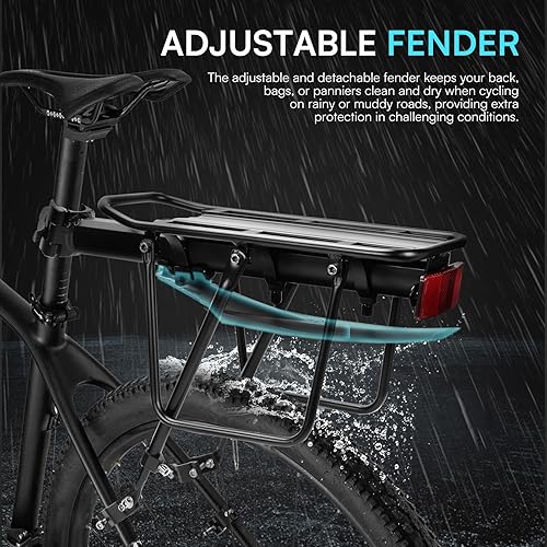 Miniatura 5 de Portabicicletas trasero, capacidad de 110 libras, de liberación rápida, con guardabarros y reflectante, soporte ajustable de aleación de aluminio