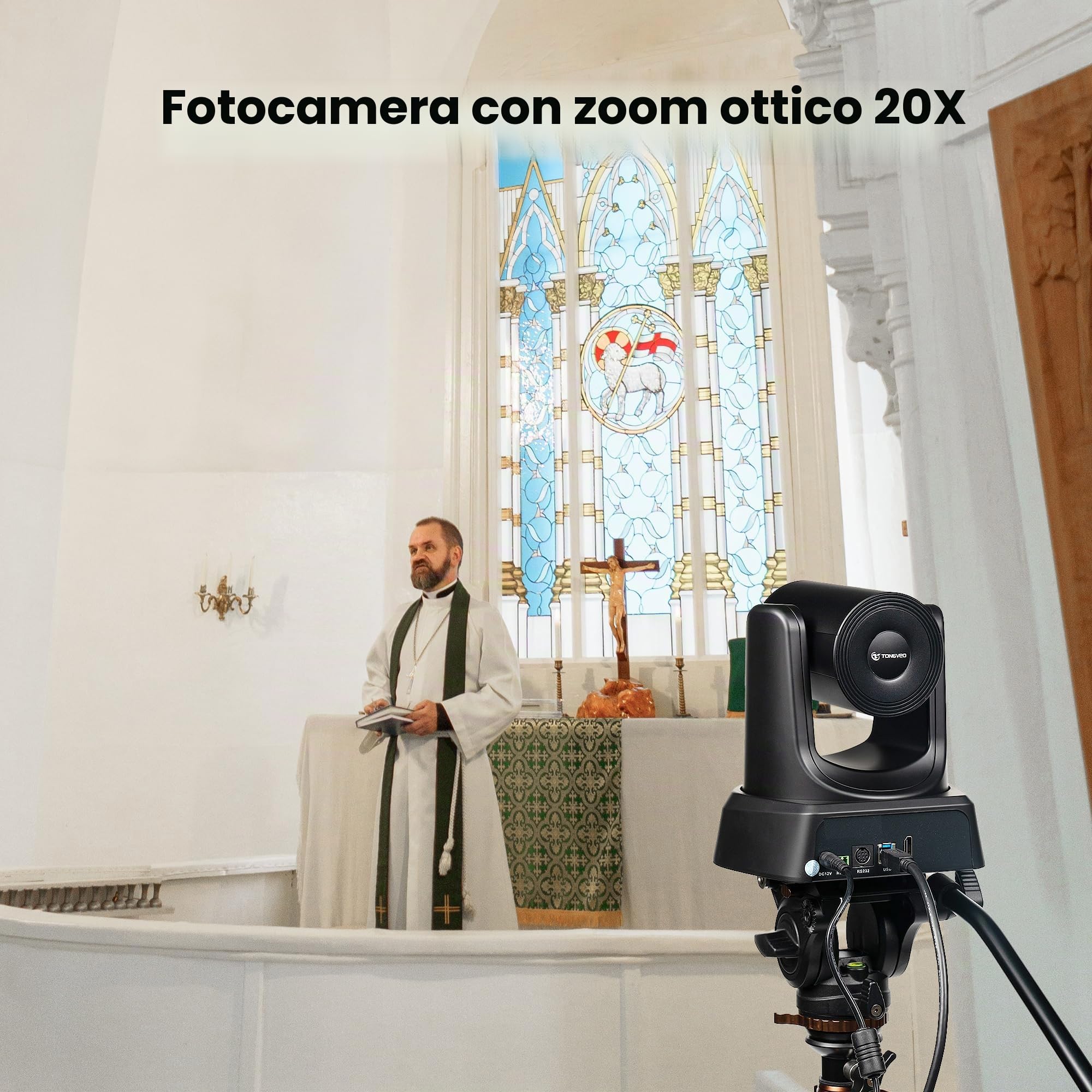 TONGVEO HDMI 20X PTZ Camera per sale conferenze con microfono Bluetooth, videocamera USB 3.0 60fps Collaborazione per l'istruzione Streaming in chiesa per team, Zoom, PC (UVC1.1)