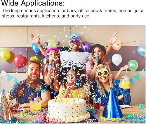 Miniatura 7 de uxcell Juego de 2 cucharas de mango largo, cuchara de helado de acero inoxidable de 10 pulgadas, cucharas de café para mezclar, bebidas, café (azul
