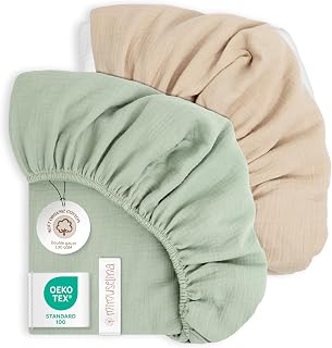 Mimuselina Sabanas Capazo Bebe 35×75 Pack de 2 Sabanas Moises 100% Algodón Muselina…