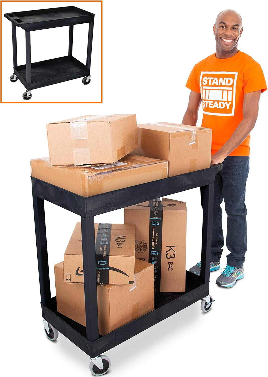 Stand Steady Original Tubstr 2 Shelf Utility Cart/Service Cart - Heavy Duty - Supports up to 400 lbs - Tub Carts w/Deep Shelves - Great for Warehouse, Garage, Cleaning and More! (32 x 18 / Black) : Office Products
