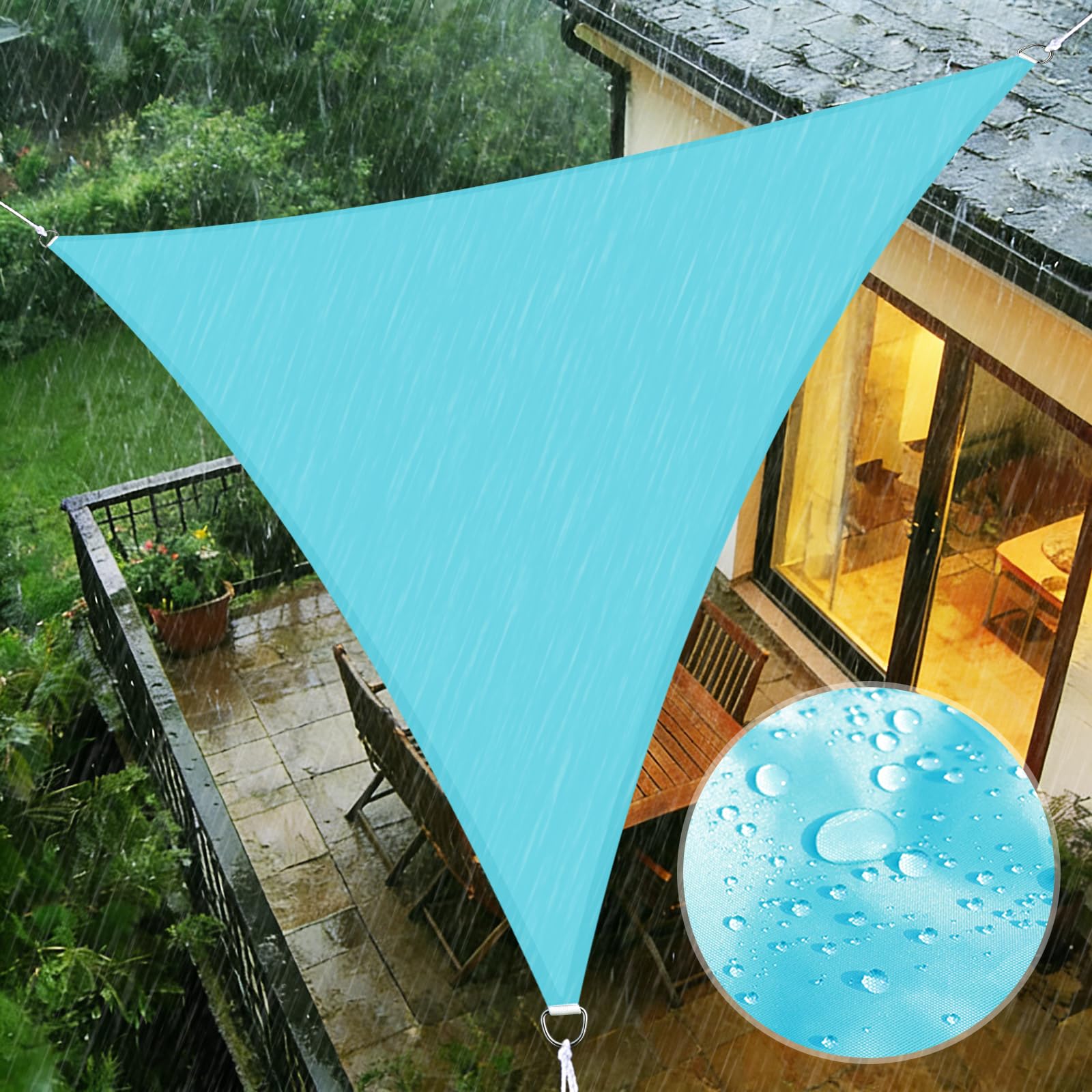 Sonnensegel Dreieckig Wasserabweisend 5x5x5m 95% UV Schutz | Wetterbeständiges Oxford Sonnenschutz Segel mit Seilen, Schattensegel für Outdoor Balkon Garten Terrasse Pergola, Himmelblau