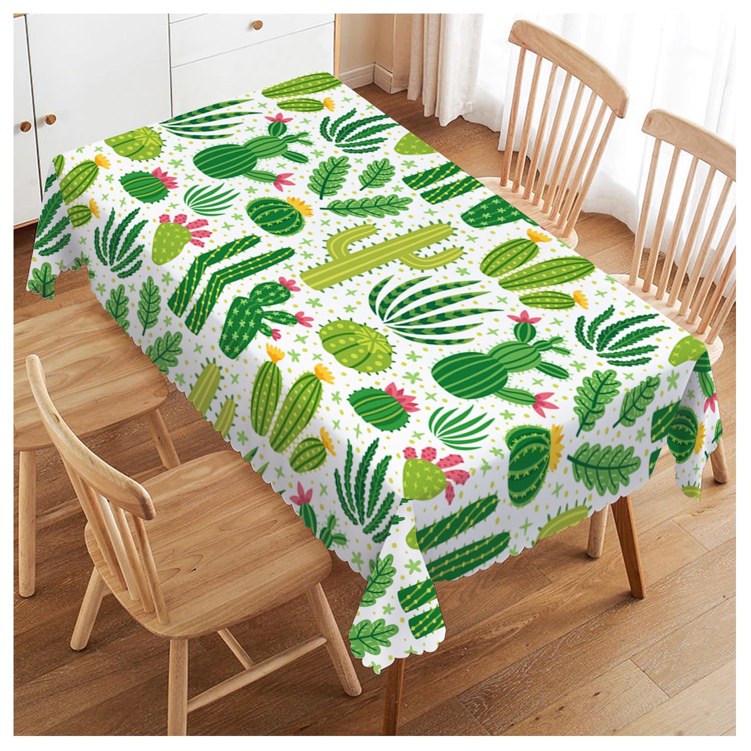 Walmsco Tablecloth Green Cactus Plant Decor For Dining Room Kitchen Rectangular Table Cover 132 * 178cm
