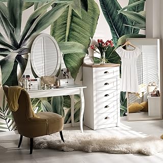 Peel and Stick Watercolor Large Tropical Leaves Wall Mural, Leather Text...