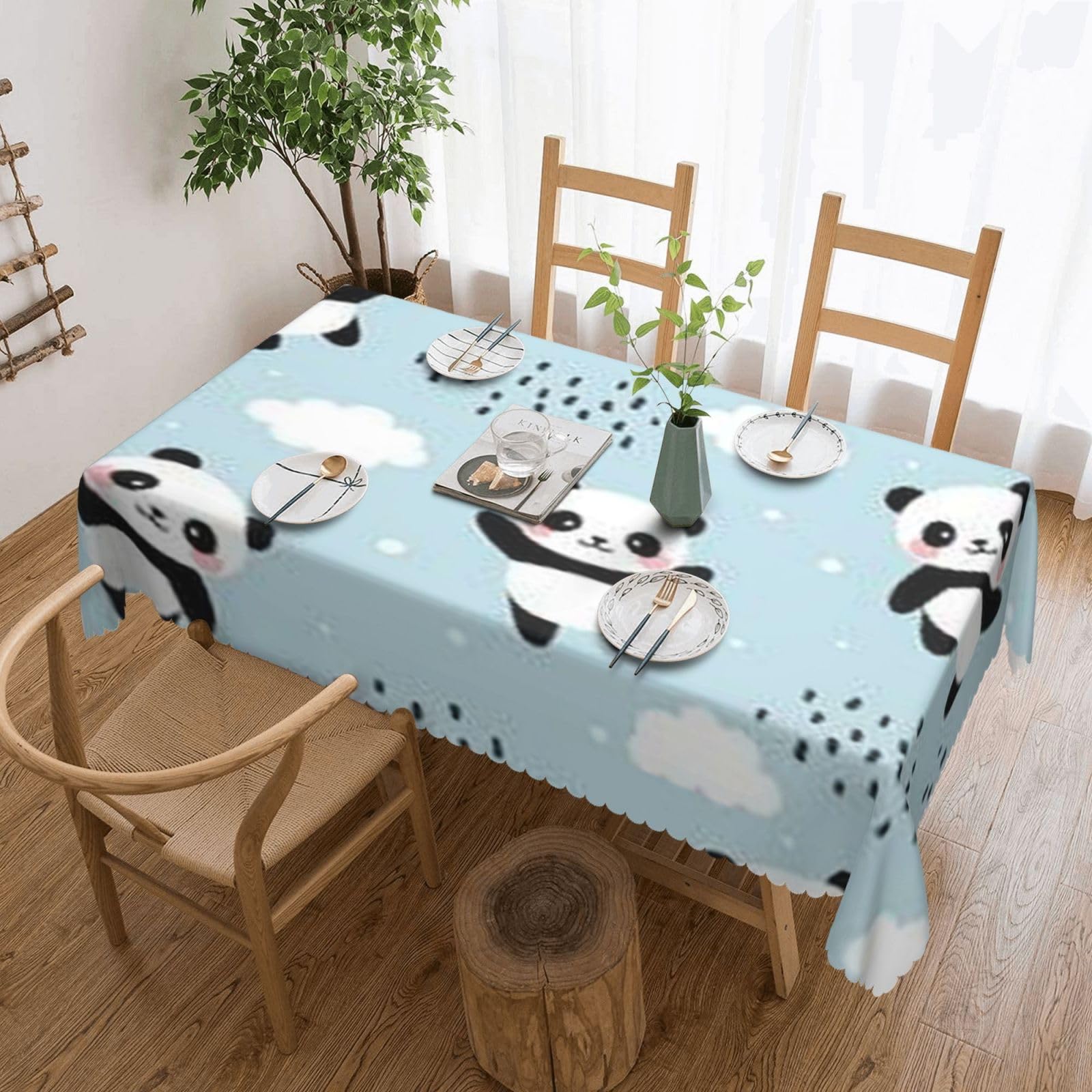 Nappe rectangulaire lavable motif panda 137x183 cm pour table de cuisine