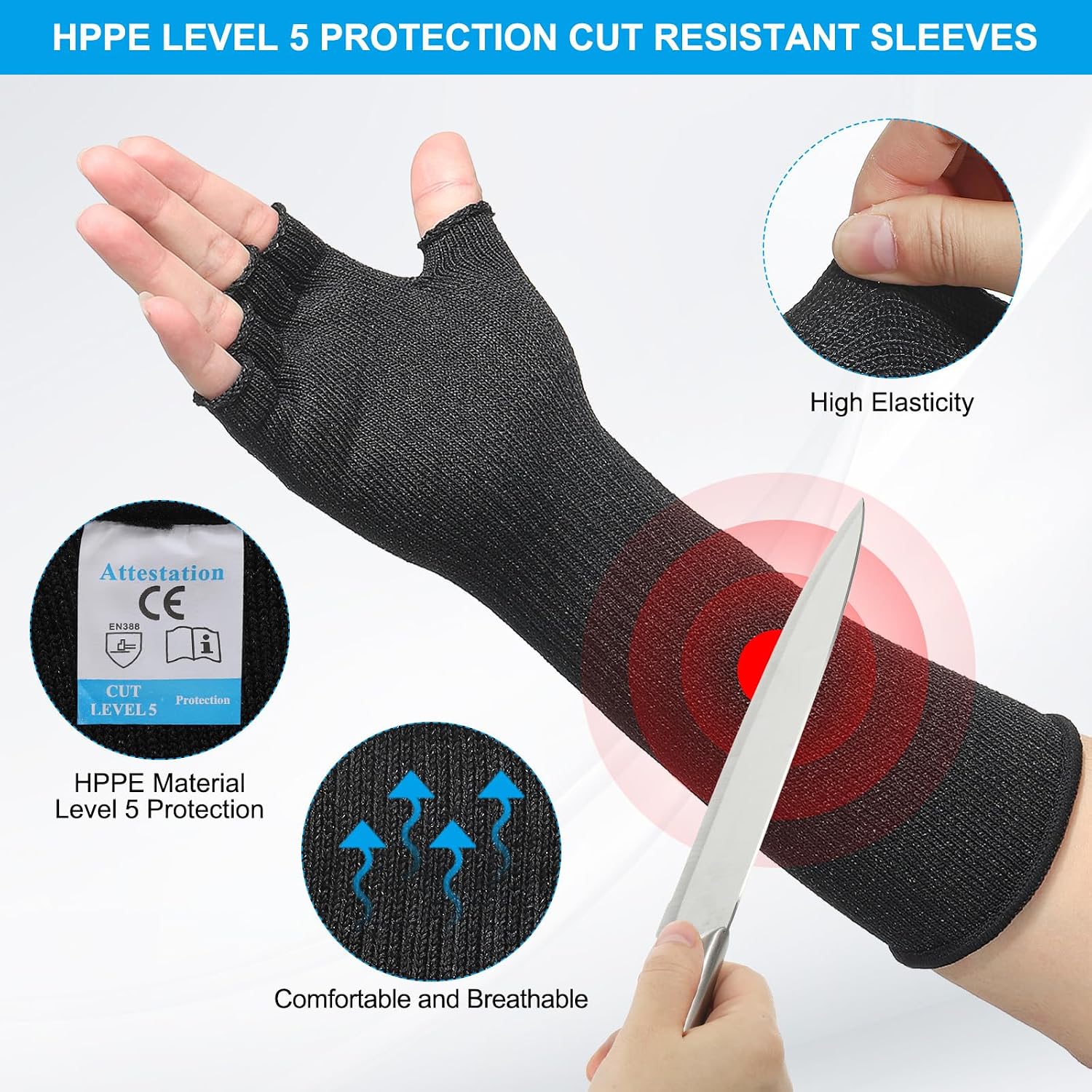 PATIKIL Cut Resistant Sleeves with Finger Grip Forearm Protective Sleeves Level 5 Protection Arm Safety Protectors