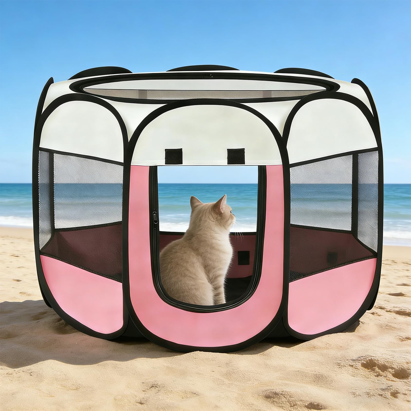 Recinto per Cani da Interno, 74x74x43cm Gabbia per Gatti recinto per conigli da interno kennel cane piccolo Box Pieghevole per Cane, Gabbia per Gatto Esterno (rosa + bianco crema, 74x74x43cm)