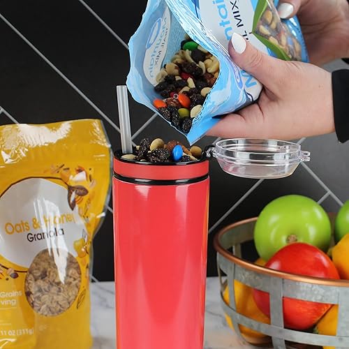 Miniatura 5 de Vaso combinado de bebida para aperitivos, vaso de bebida con aislamiento de doble pared de 22 onzas rojo brillante con cuenco para aperitivos