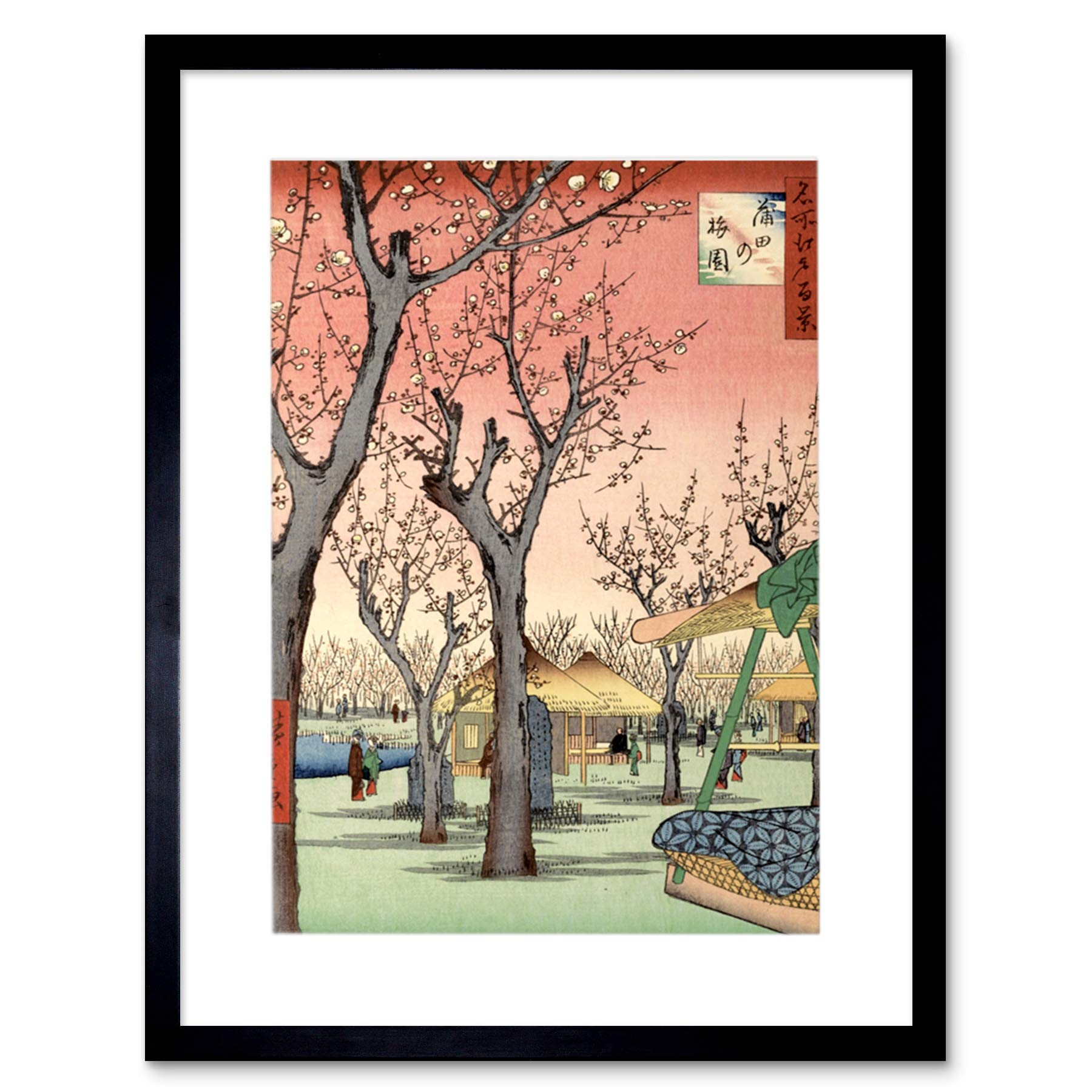 Wee Blue Coo Utagawa Hiroshige Japanese Plum Orchard In Kamada Artwork Framed Wall Art Print 12X16 Inch