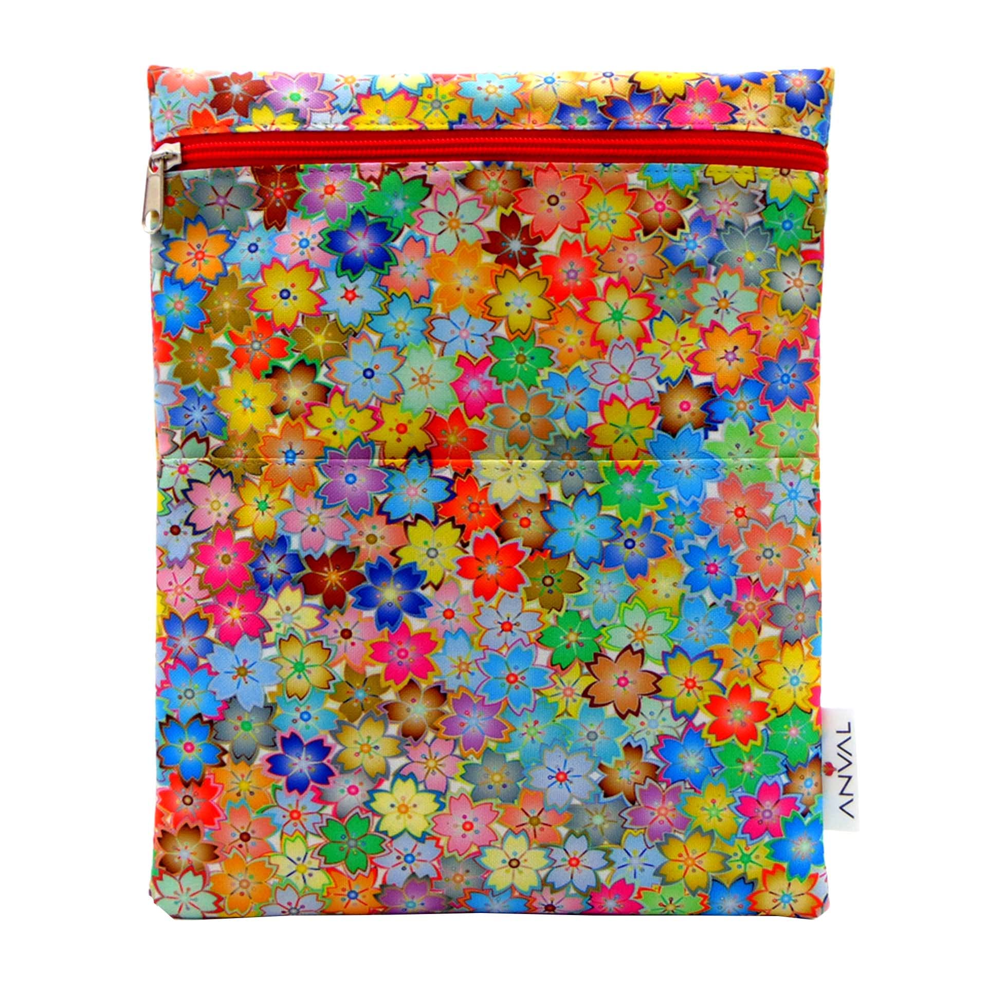 ANVAL Funda para libro, Impermeable, con cremallera, bolsillo exterior - Protección para libros, Adaptable a cualquier grosor, Funda libro papel - Forro libro tela estampada (148)