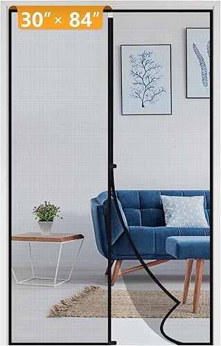 Miniatura 103 de Yotache - Puerta mosquitera magnética estrecha para puerta de 26 x 78 pulgadas, tamaño de malla de 28 x 79 pulgadas, malla de fibra de vidrio Negro